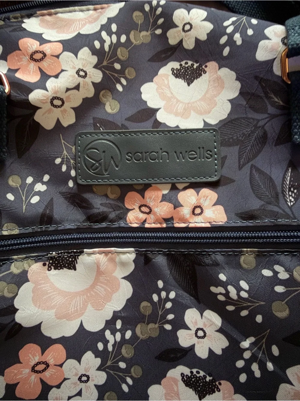 Sarah Wells Floral Print Tote Bag in Navy and Blush